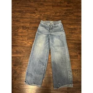 OAT New York Wide Leg Jeans Light Wash High Rise Blue Raw Hem Sz:8/29